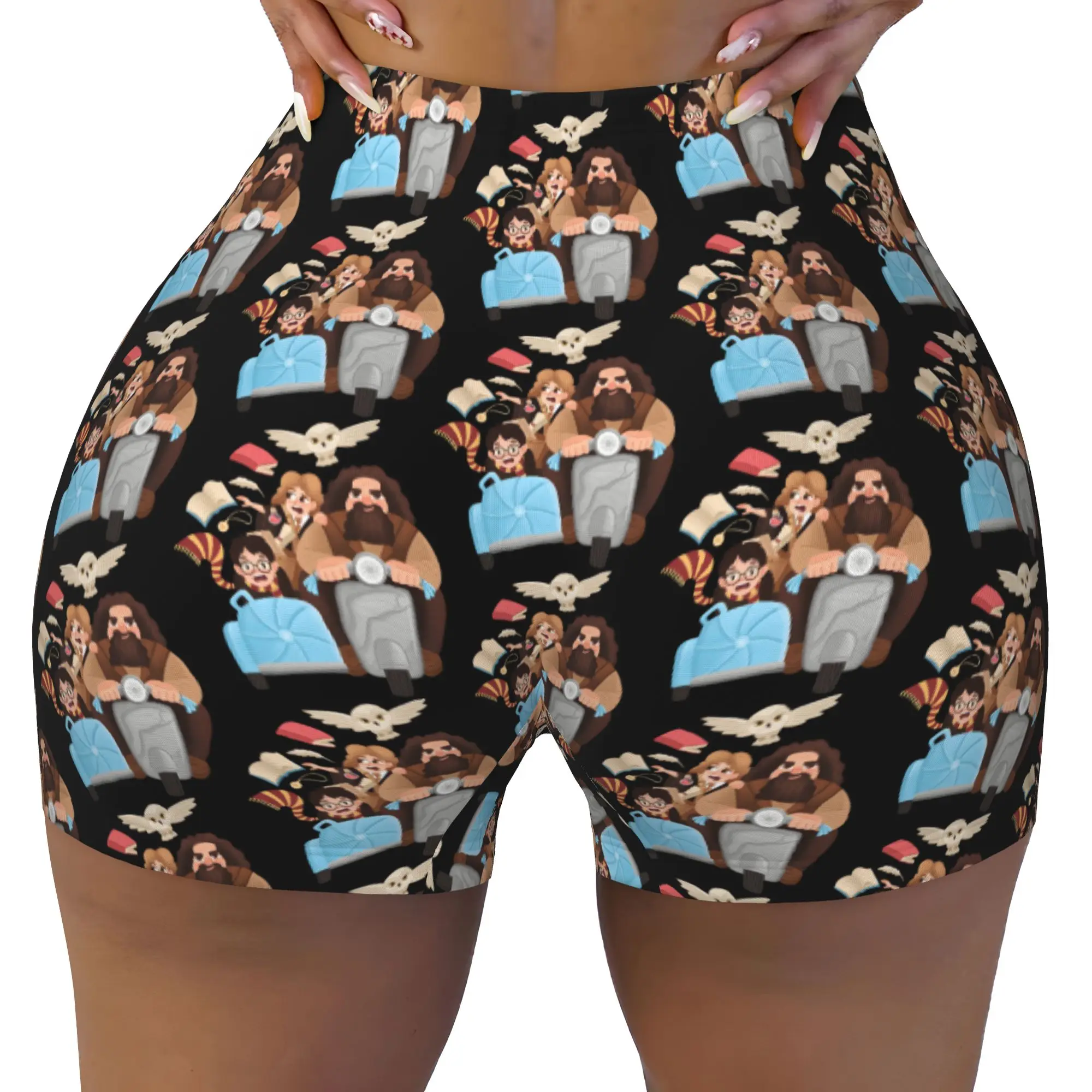 Custom Women's H-Harryed Cartoon Workout Yoga Shorts Halloween Witchcraft Gym Athletic Volleyball Biker Shorts