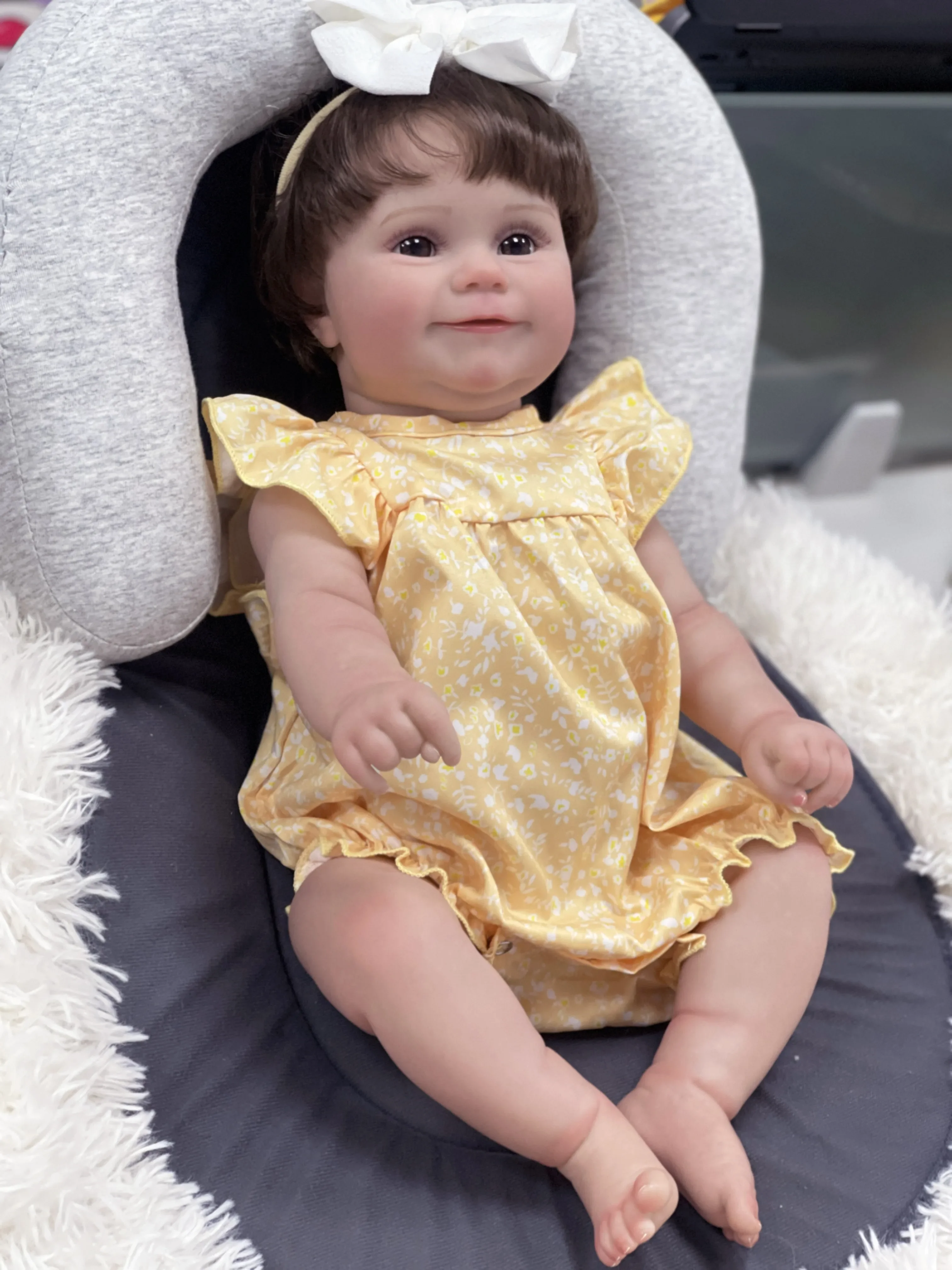 50CM Maddie Cloth Body&Full Vinyl Girl Body Newborn Reborn Doll 3D Skin with Visbile Veins Hand Rooted Hair Christmas Gift