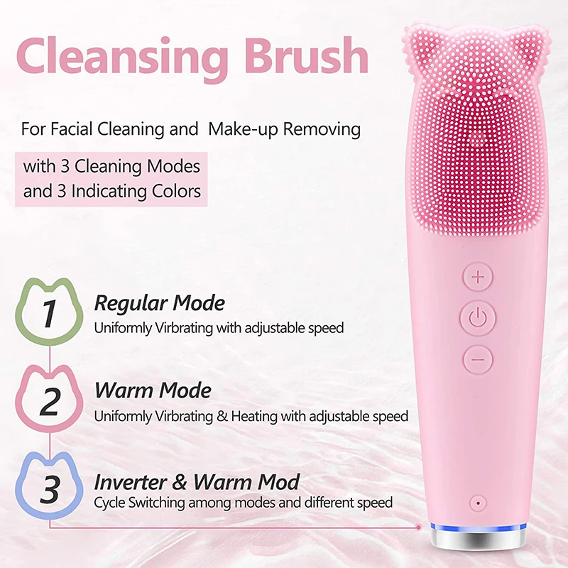 Home Electric Facial Cleansing Brush Silicone with Heated Massage Function Beauty Device