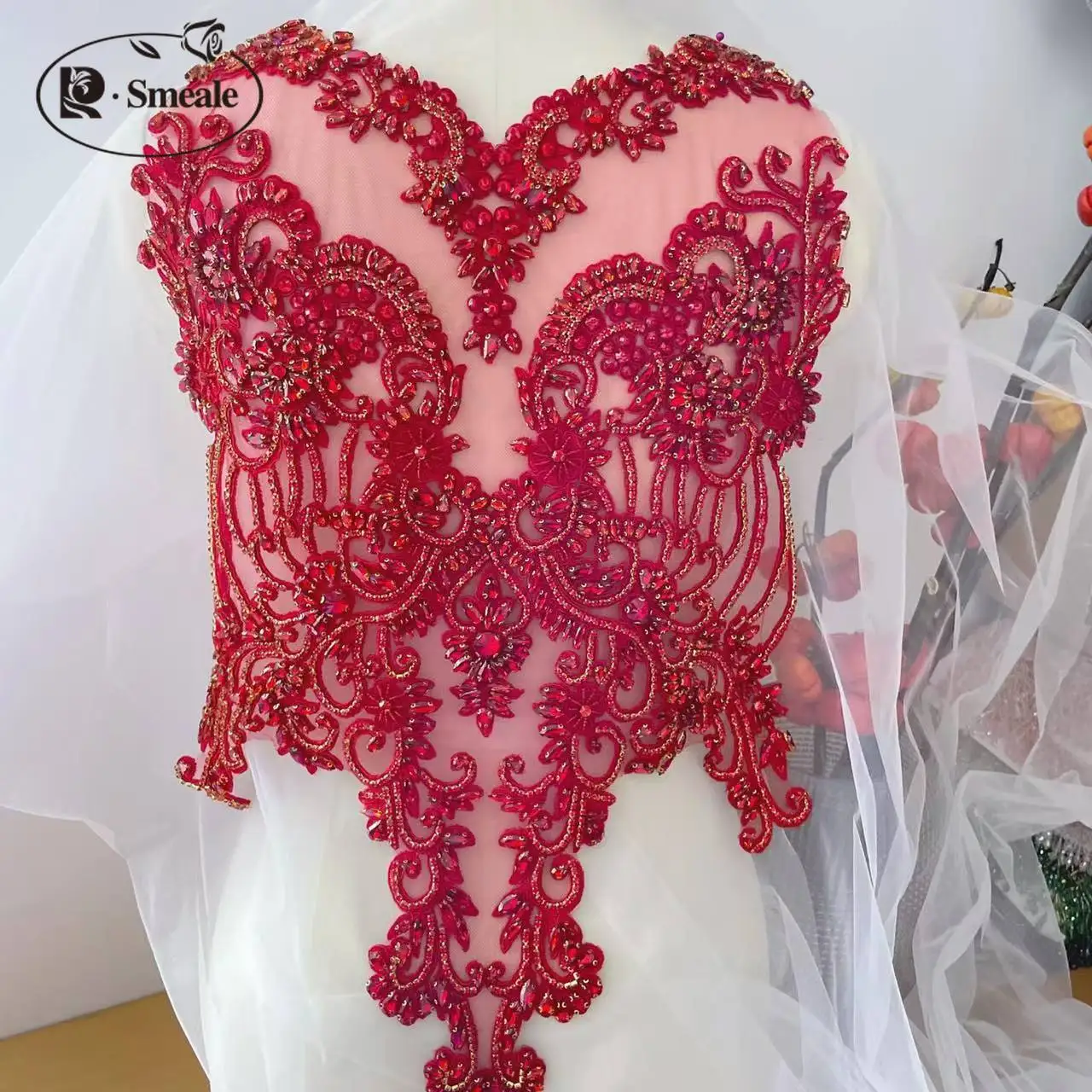 18-Farbiger Handgenähter Glas-Strass-Kragen. Funkelnder Strass-Kragen mit Blumenmuster für Schal und Schultern, DIY-Applikation für Hochzeitskleider RS24480 – Detail 2