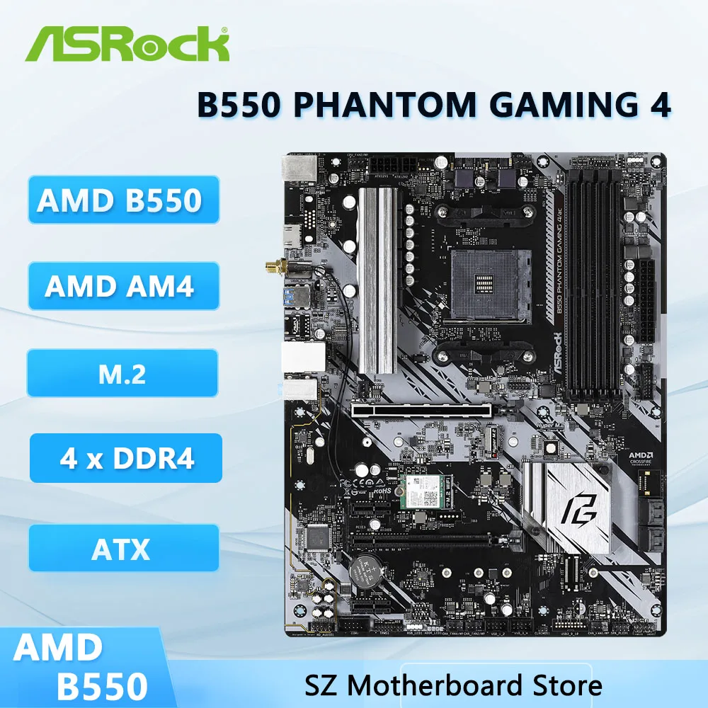 ASROCK B550 PHANTOM GAMING 4 AMD B550 Motherboard ATX For Socket AM4 AMD Ryzen 5600X 5800X 5900X 3600 cpu DDR4 PCIe 4.0 M.2