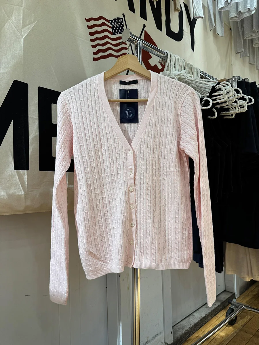 

Pink Twisted V Neck Sweater Cardigan Women Single Breasted Long Sleeve Knit Outerwear Autumn New Preppy Style Sweet Sweater Tops