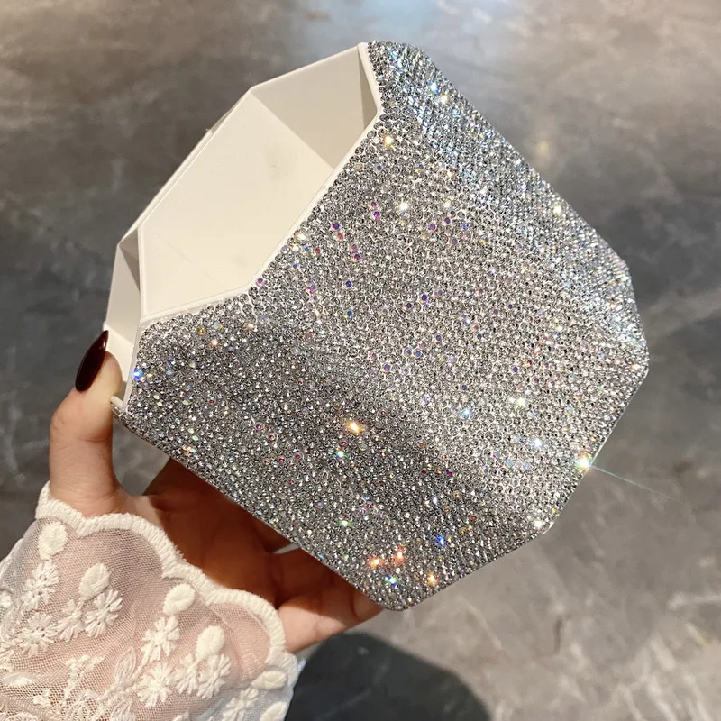Diamond-Encrusted Rotating Large-Capacity Cosmetic Storage Box High-Appearance-Level Brush Organizer Makeup Holder