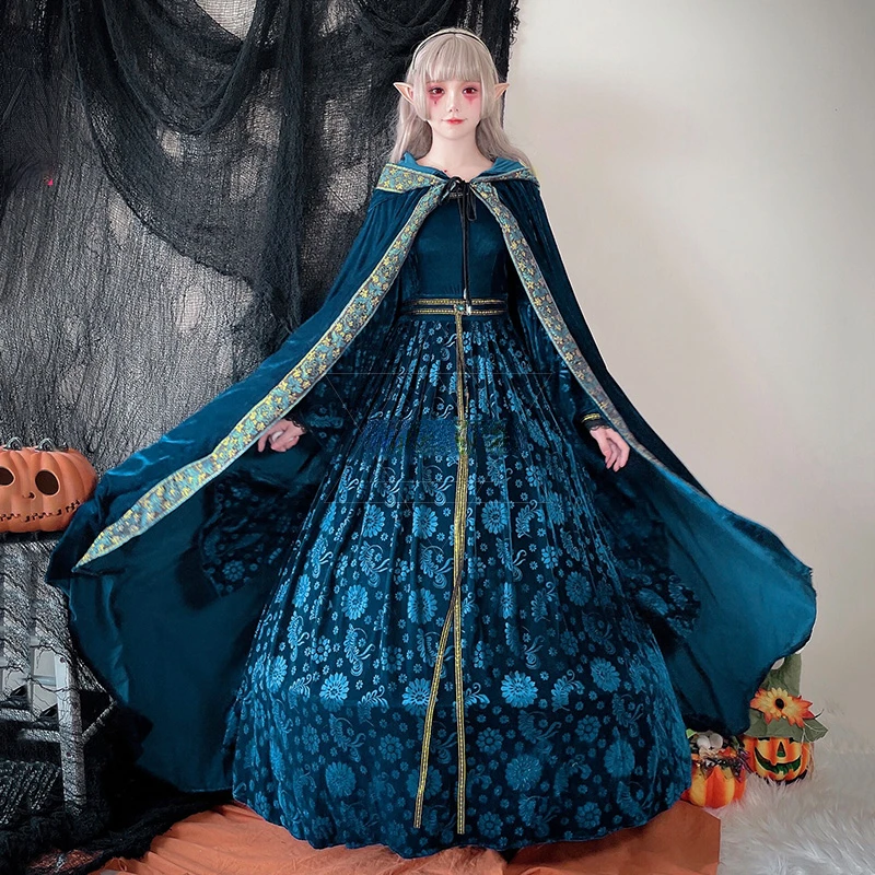 

Halloween Costume Palace Witch Cloak Cosplay Elf Princess Queen Stage Outfit Queen Robe Long Skirt