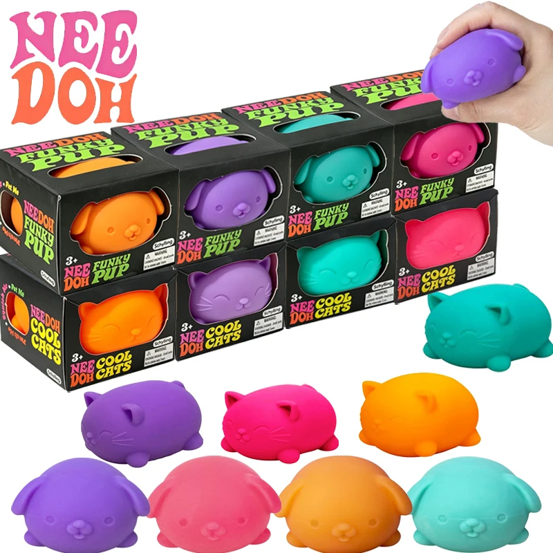 Needoh Cool Cats Funky Pups Fidget Stress Relief Toy Knead Quick Rebound Stress Release Autism ADHD Focus Train Toy Leisure Gift