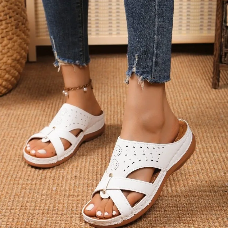 

New Summer Women Wedge Sandals Premium Orthopedic Open Toe Sandals Vintage Anti-slip Leather Casual Female Platform Retro Shoes