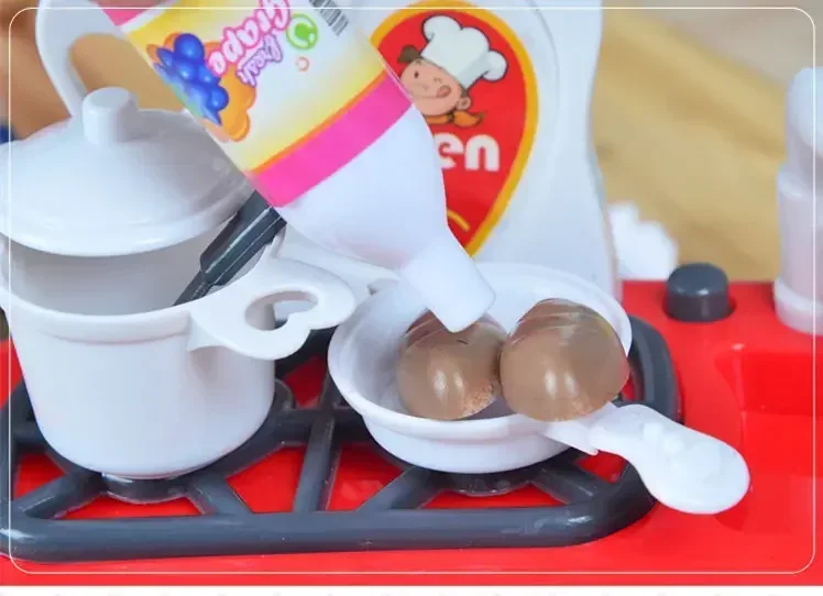 [مضحك] لعبة منزل اللعب مجموعة ألعاب المطبخ المضحكة الشيف السعيد لعبة الطبخ الغذائية ماكينة القهوة البيض كوكر مجموعة توابل الطعام