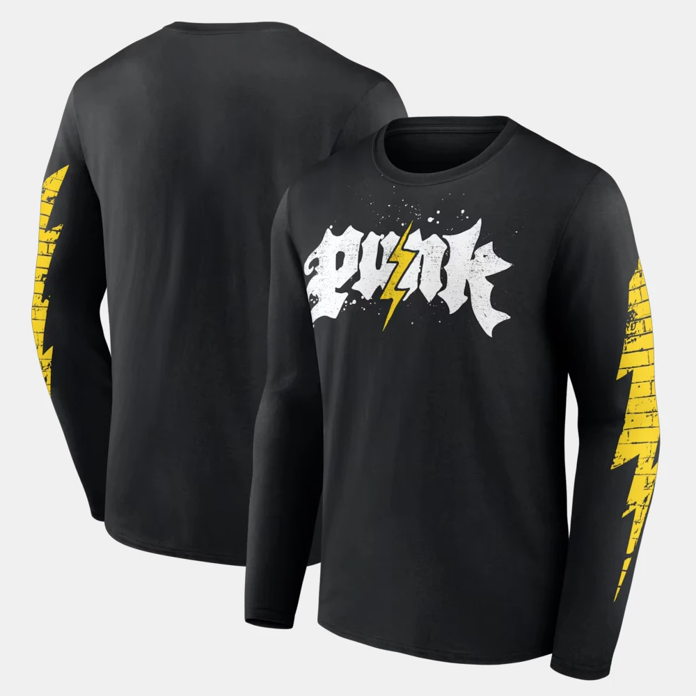 Men's Black CM Punk Electric Punk Long Sleeve T-Shirt 3D Print Quick Dry Crew Neck Long Sleeve Top Sports Casual Pullover 2026