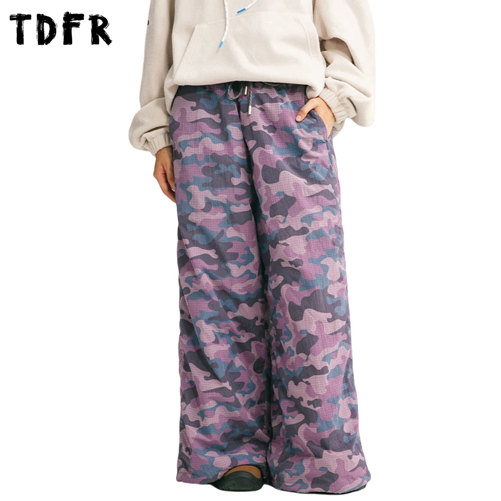 Camouflage Quilted Pants Mens Winter Thick Safari Style Elastic Waist Loose Wide Leg Jogger Pants Cargo Trousers Men