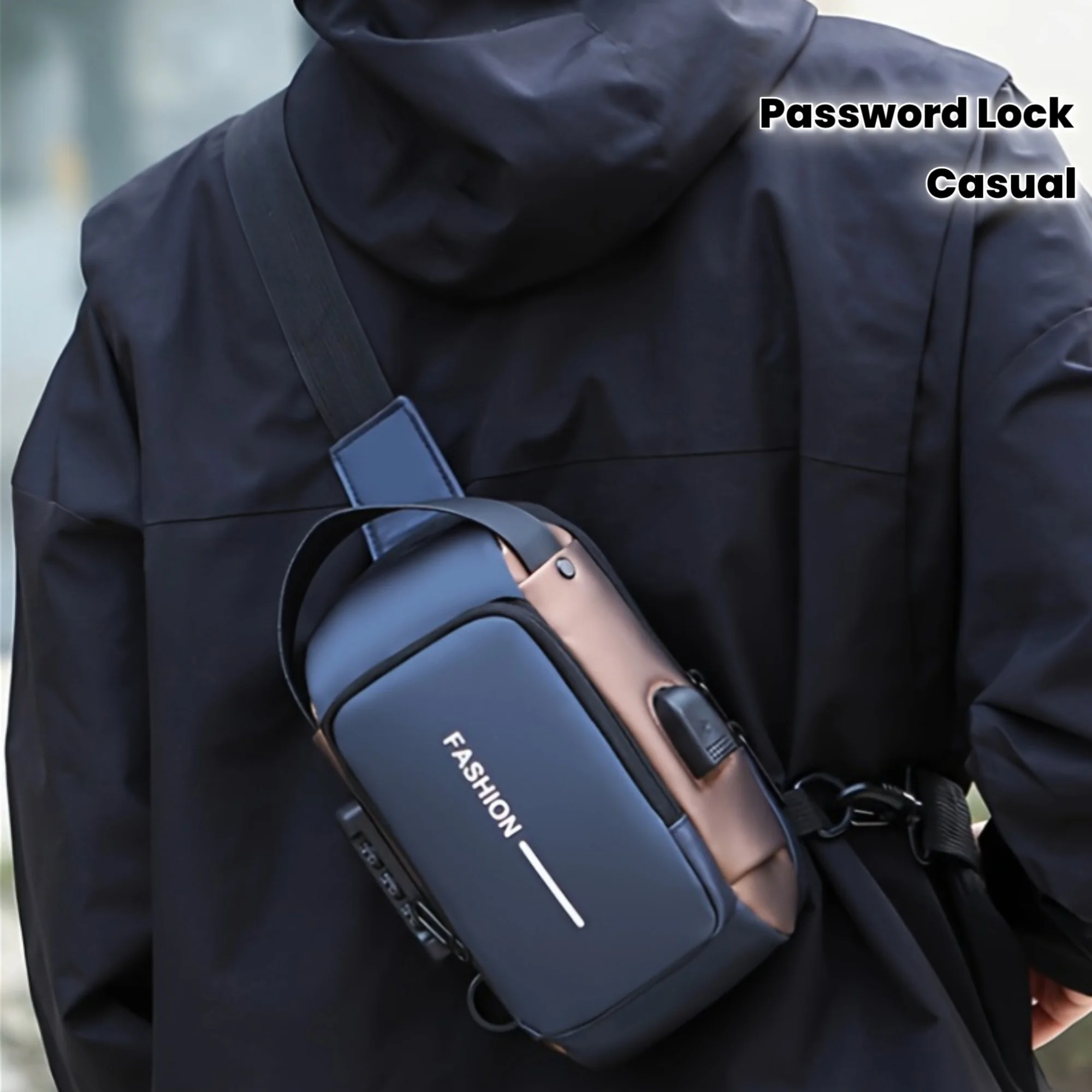 

1pc Men'S Anti-Theft Password Lock Chest Bag - Made of Durable Oxford Fabric, Adjustable Shoulder Strap