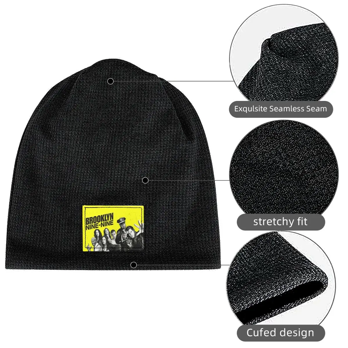 Brooklyn Nine-Nine Waffle Knit Fleece Lined Beanie with PU Leather Patch Unisex Warm Winter Soft Cap