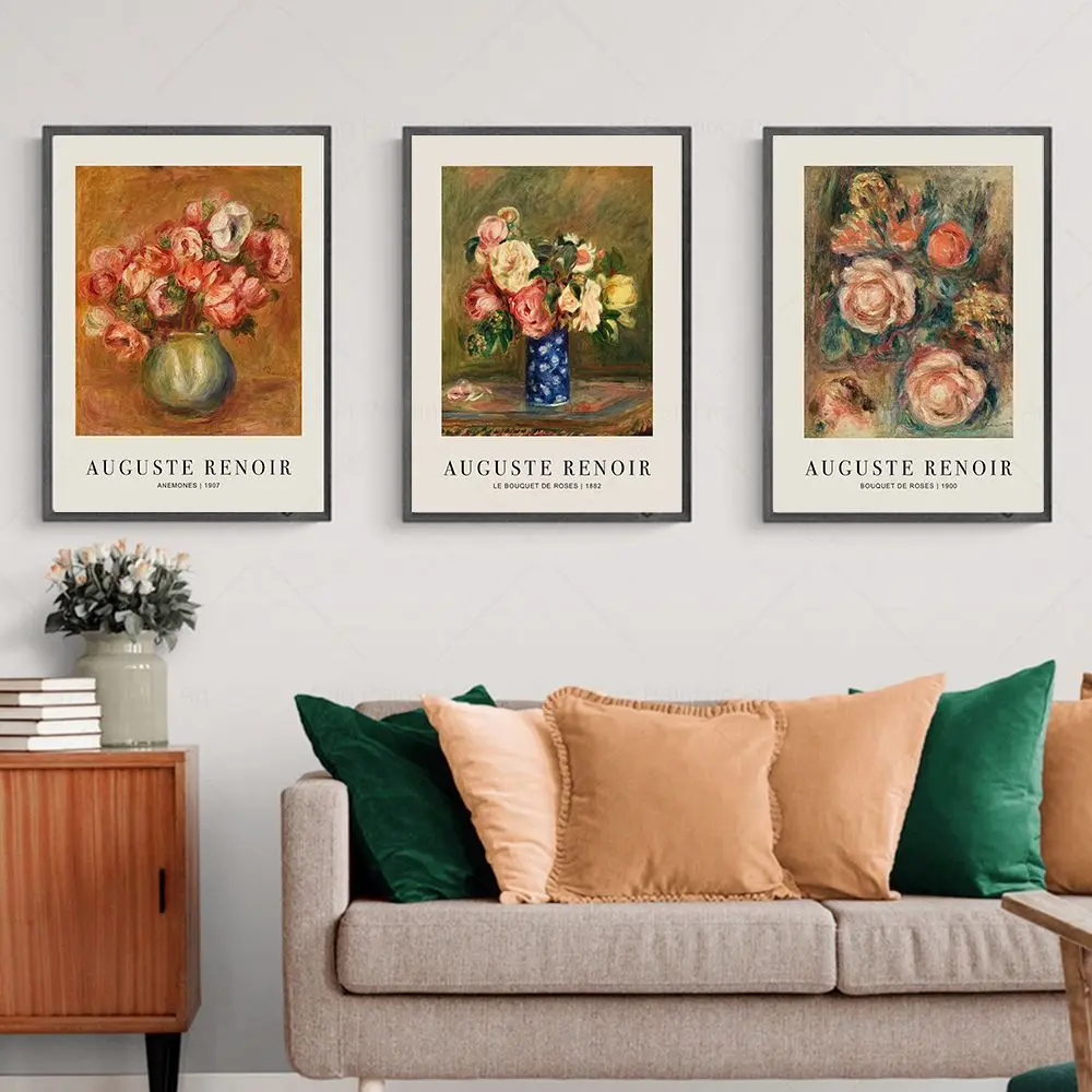 Vintage Oil Painting Botanical Gallery Wall Art Poster Auguste Renoir Flower Canvas Prints Wall Pictures for Living Room Decor