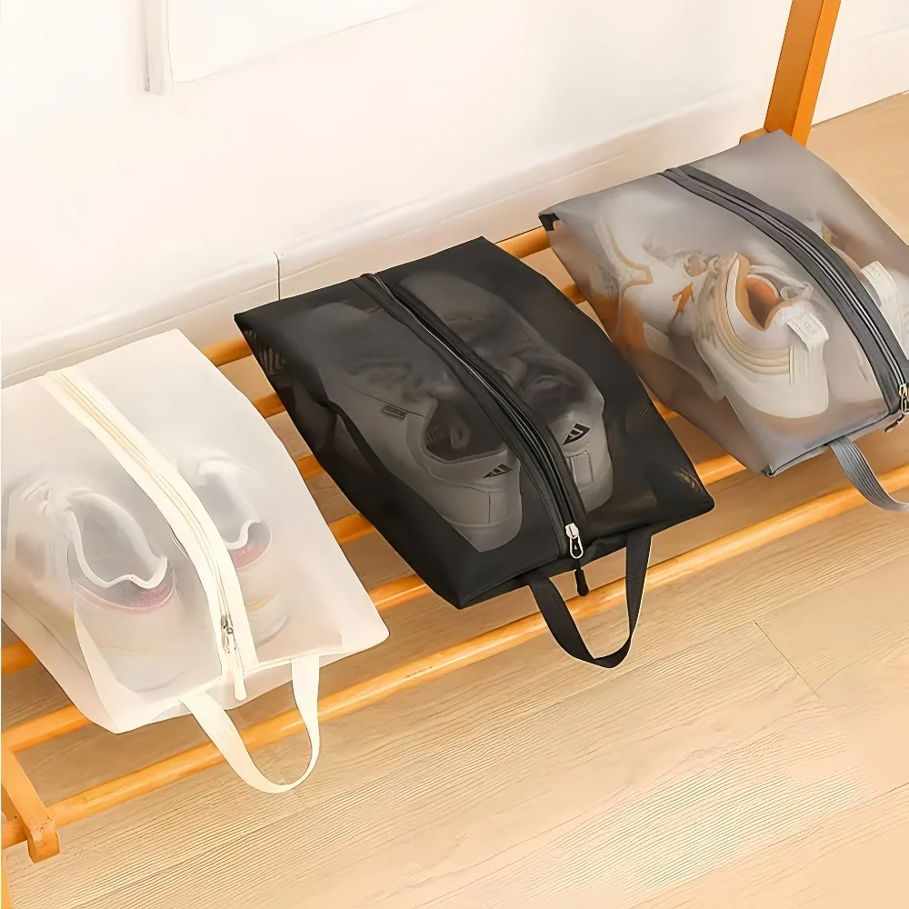 1pc Large Capacity Foldable Breathable Mesh Shoe Bag Transparent Visible Portable Handheld Dustproof Bag for Travel Gym Beach
