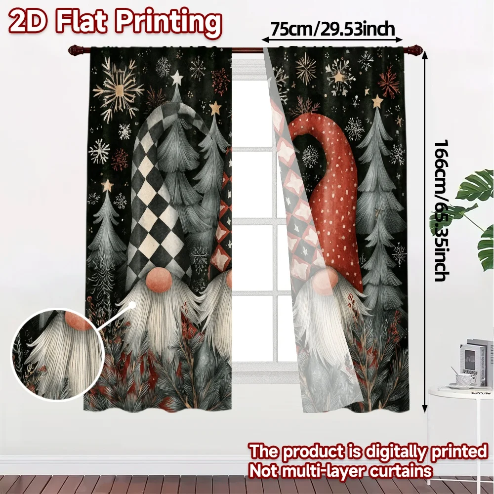 2D Flat Printing,JIT 2pcs, Curtains (Without Rod) Gnome Christmas Joy Print Chic Curtains Fabric Curtains Home Decor Perfect for