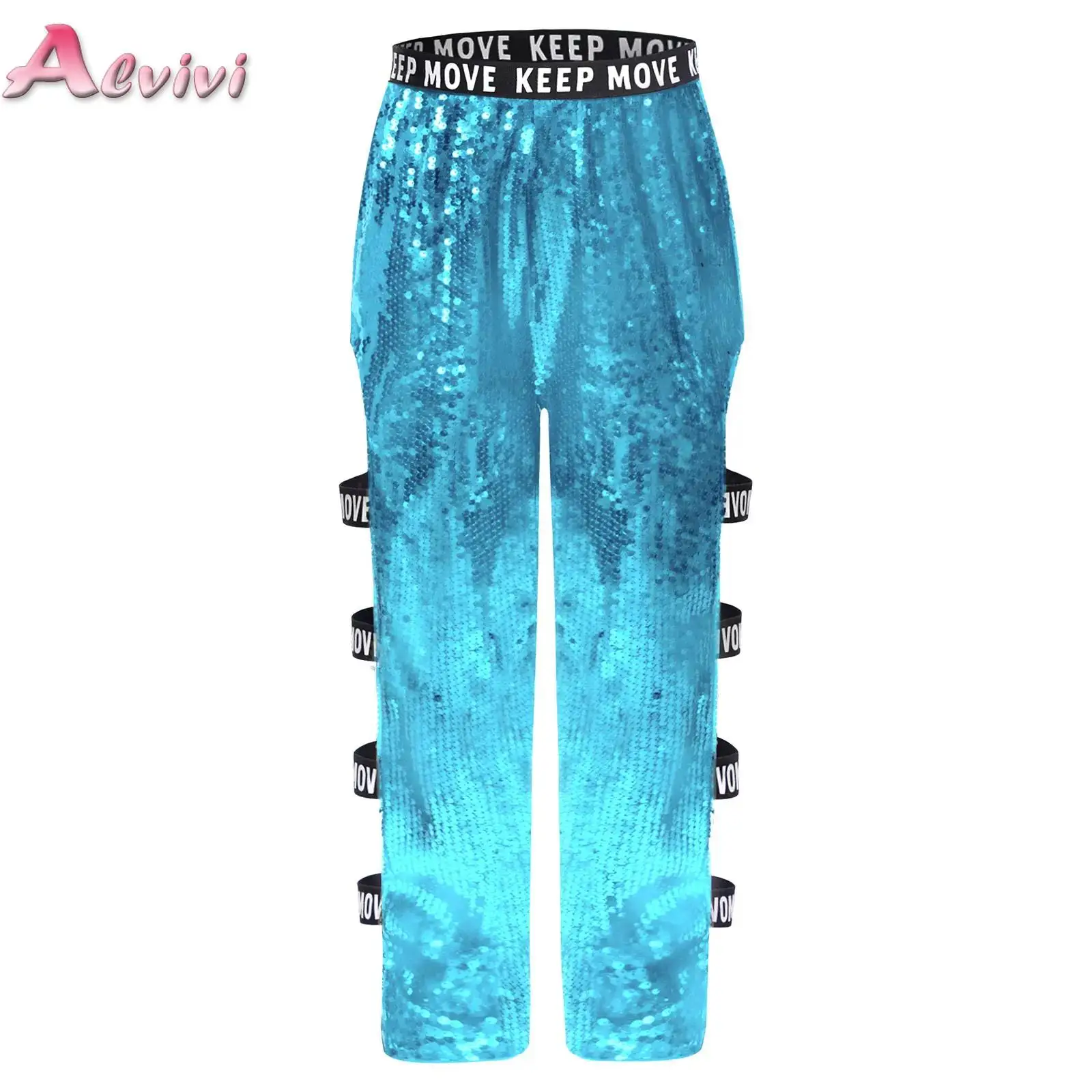 

Big Girls Cutout Glittery Sequin Pants Kids Hip-Hop Jazz Dance Loose Trousers Stage Performance Costume Party School Clothes