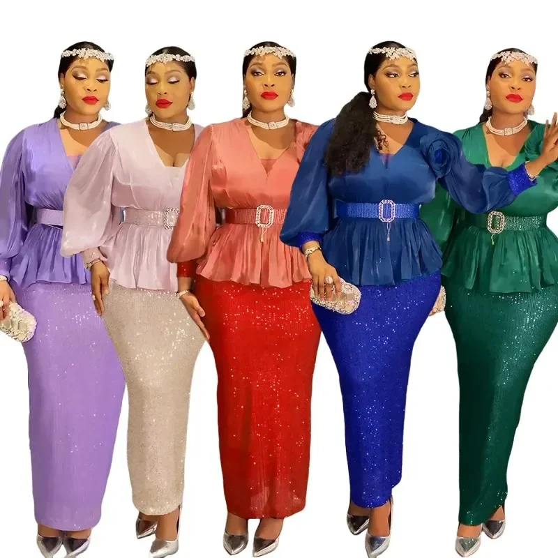 

Sequin Plus Size African Party Dresses for Women 2025 Fashion Dashiki Ankara Wedding Gowns Elegant Muslim Maxi Dress Outfits