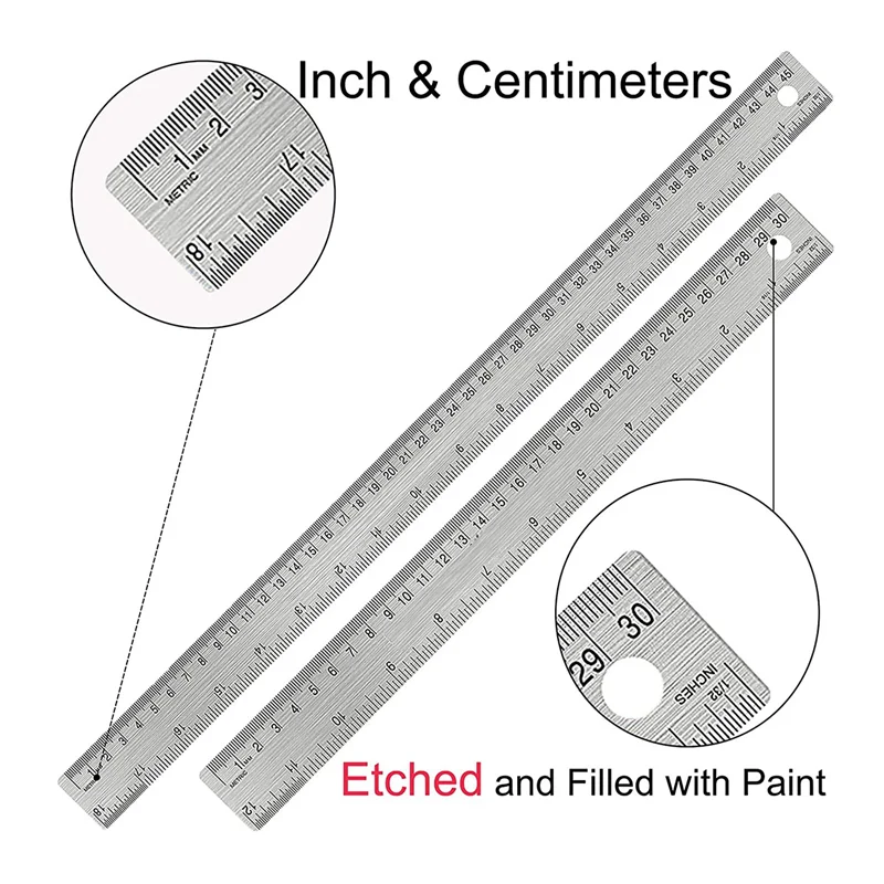 

A06RP Metal Ruler with Cork Backing:(12+18 Inch) Stainless Steel Ruler Non-Slip Rulers with Inch and Centimeters