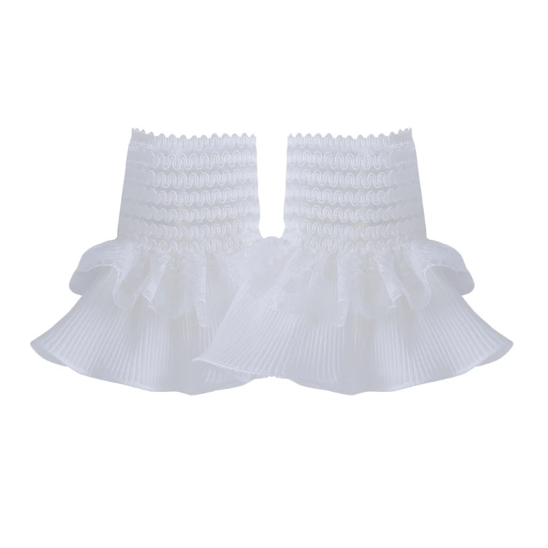 Fake Flared Ruffle Sleeves Girls Pleated False Cuffs for Women Sweater Wrist Warmer Female White Horn Cuffs Accessories