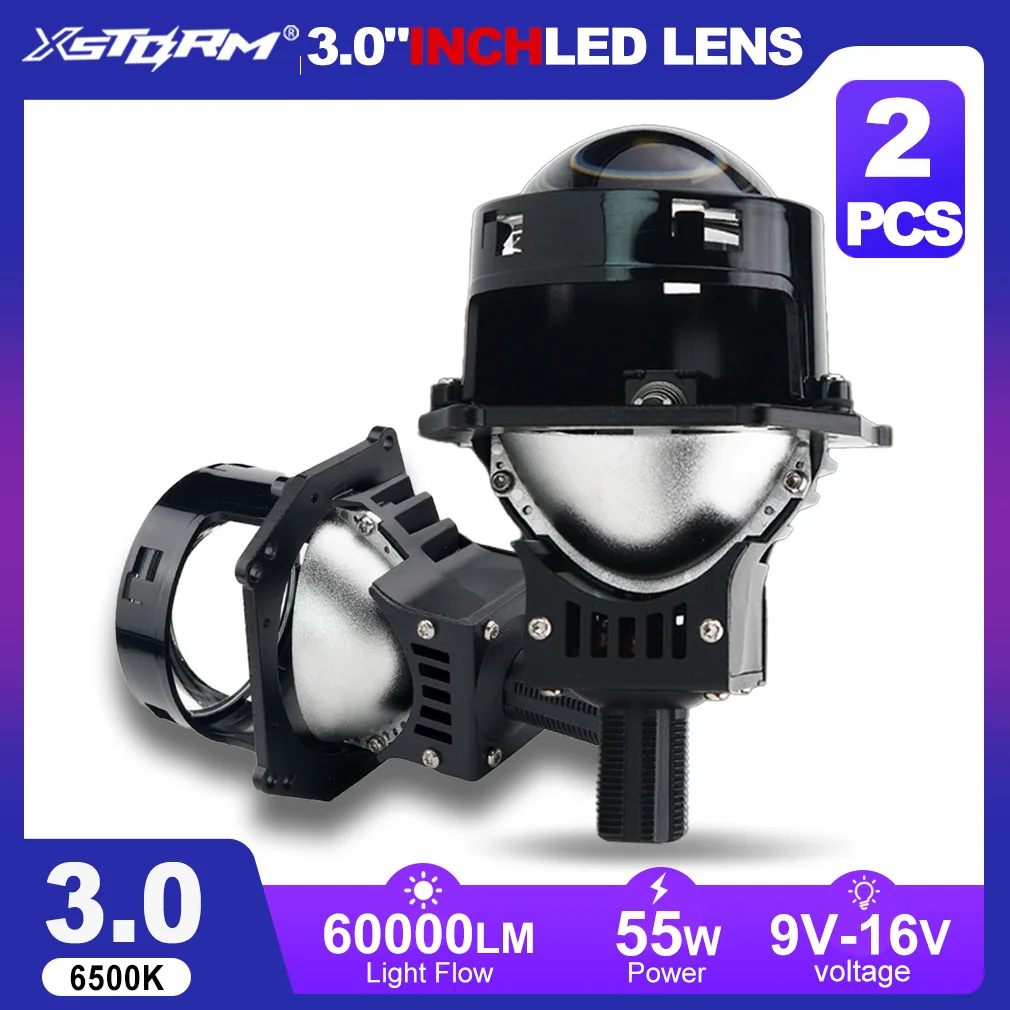 3.0 Inch 55W Bi Led Headlights Two Reflector Lenses Car Headlight 60000LM 6500K Motorcycle Hi Lo Beam Lens Lights Bulbs ﻿ ﻿ ﻿