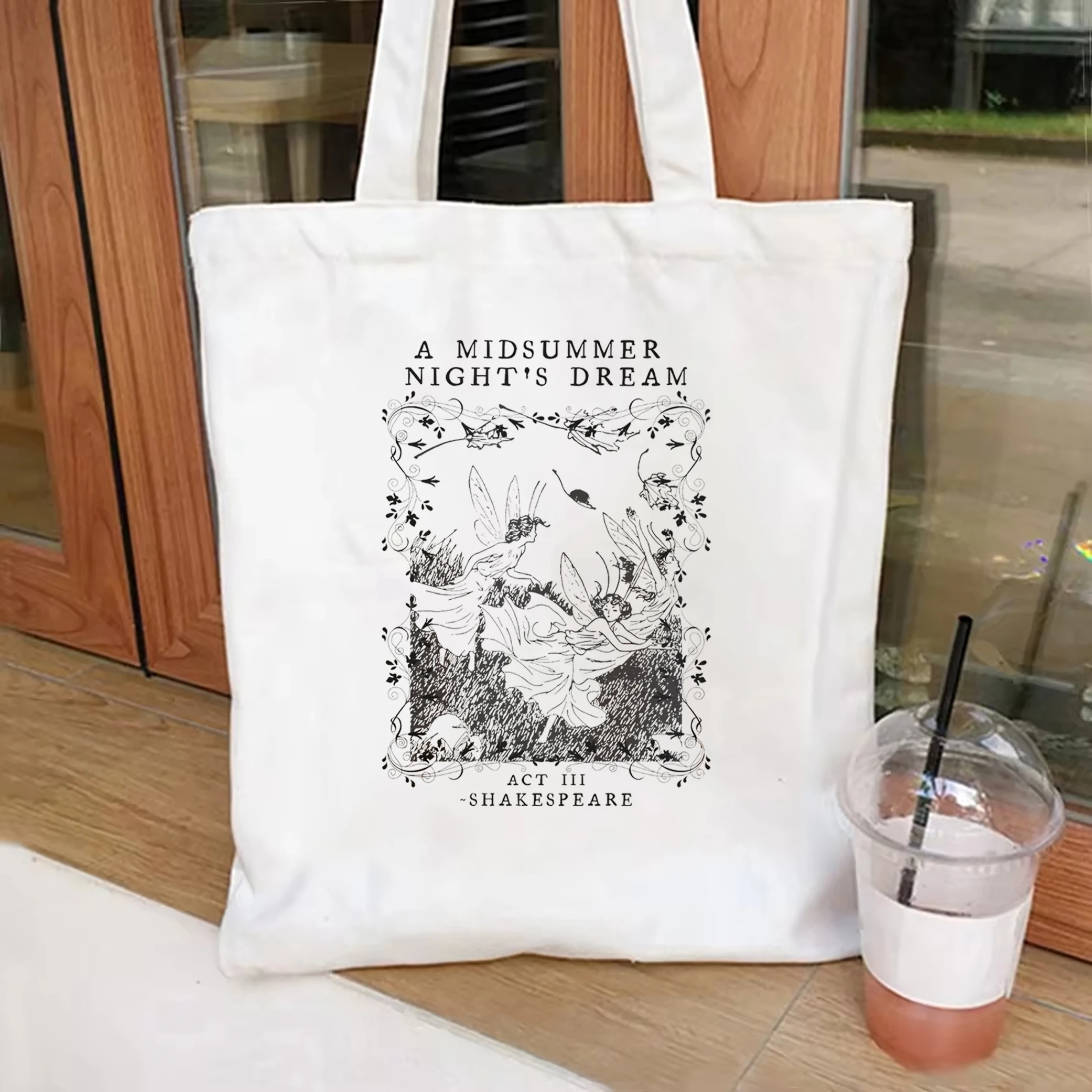 Women\'s A Midsummer Nights Dream tote bag Fairycore shopping bag Grunge Fairycore canvas bag Retro Print Shakespeare poet tote