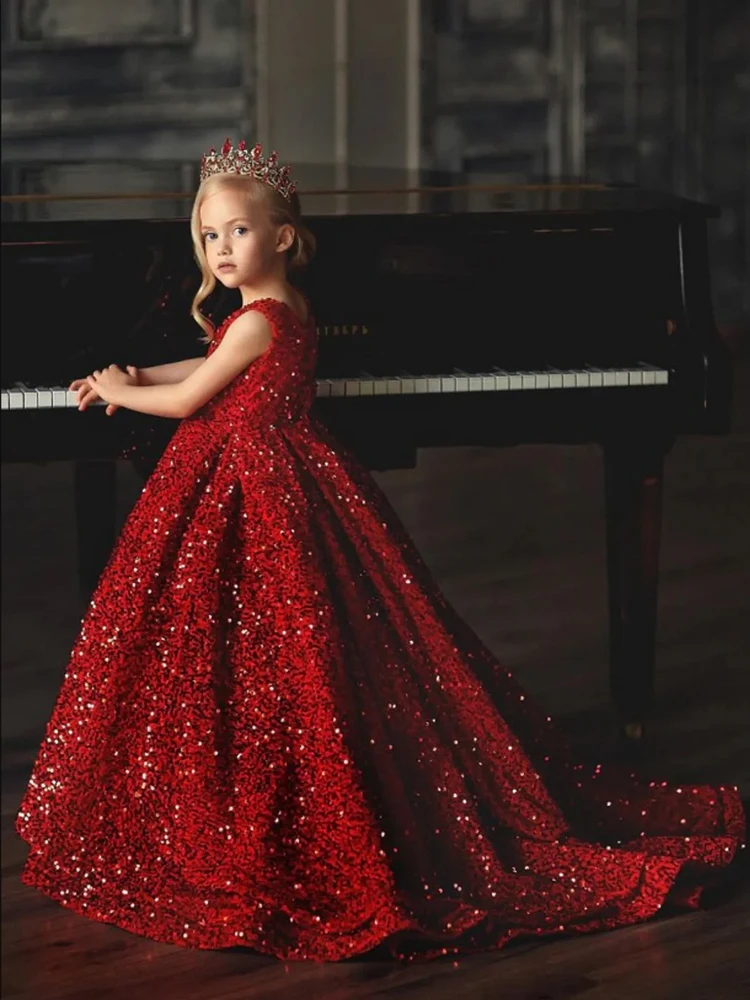 Robe de soirée élégante en velours rouge pour filles, couleur personnalisée, occasions spéciales, Rh, anniversaire, gala, remise des diplômes, mariage, vacances, enfants