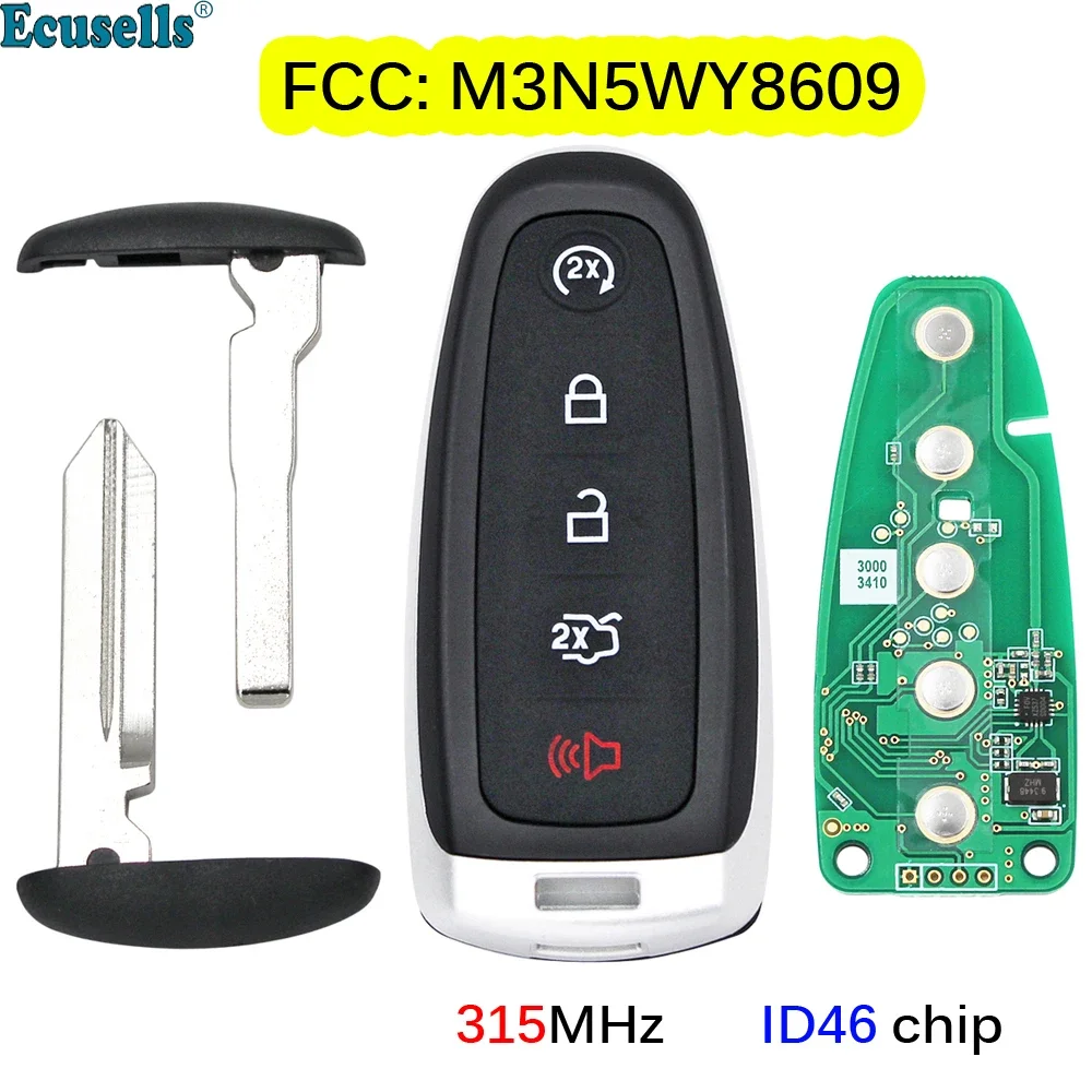 

Smart Prox Remote Key Fob 5 Button 315MHz ID46 Chip for Ford Explorer Edge Expedition Flex C-max Taurus FCC:M3N5WY8609 H75/HU101