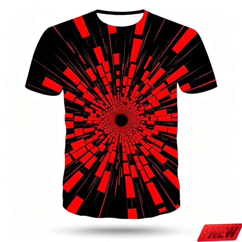 Colorful Optical Illusion Graphic T Shirt Men Trend Popular 3d Print Street Short Sleeves Tee Loose Party Quick Dry Crew Top