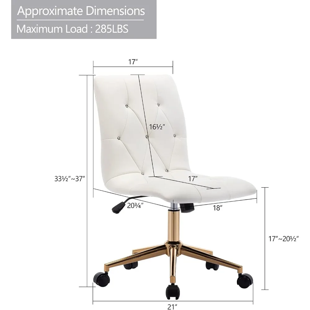 Contemporary White PU Leather Office Chair with Gold Base and Wheels
