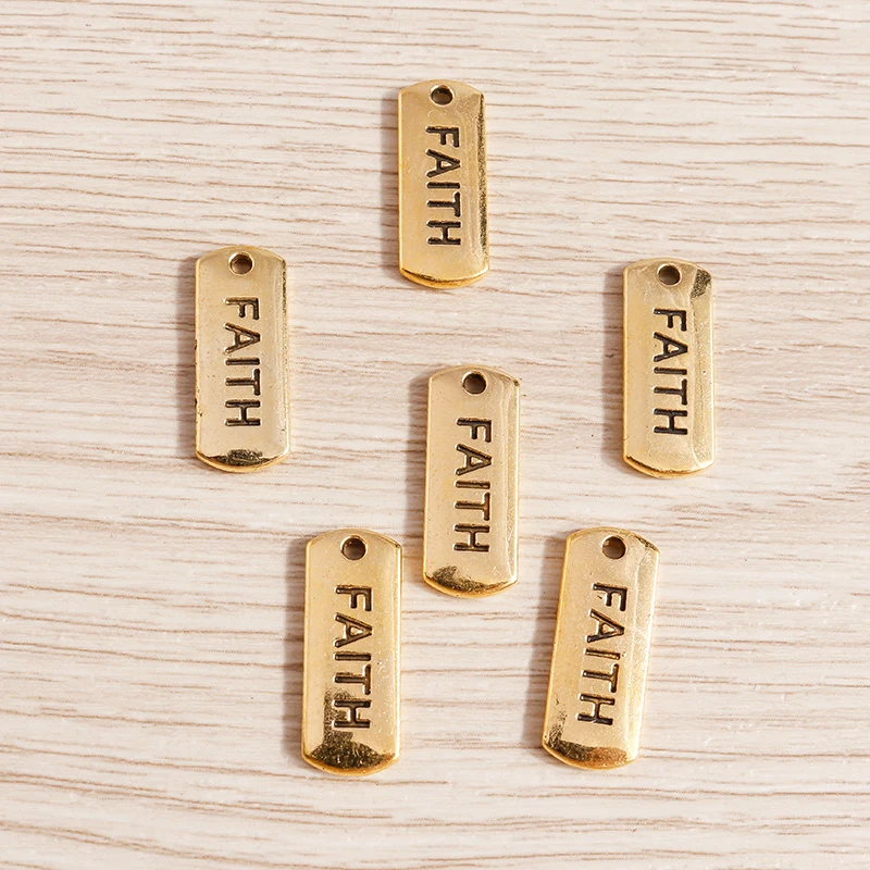 Tusember 20Pcs 8*21mm Alloy Vintage Alloy Tags Carved Faith Charms For Jewelry Making Bracelet Necklace Pendant DIY