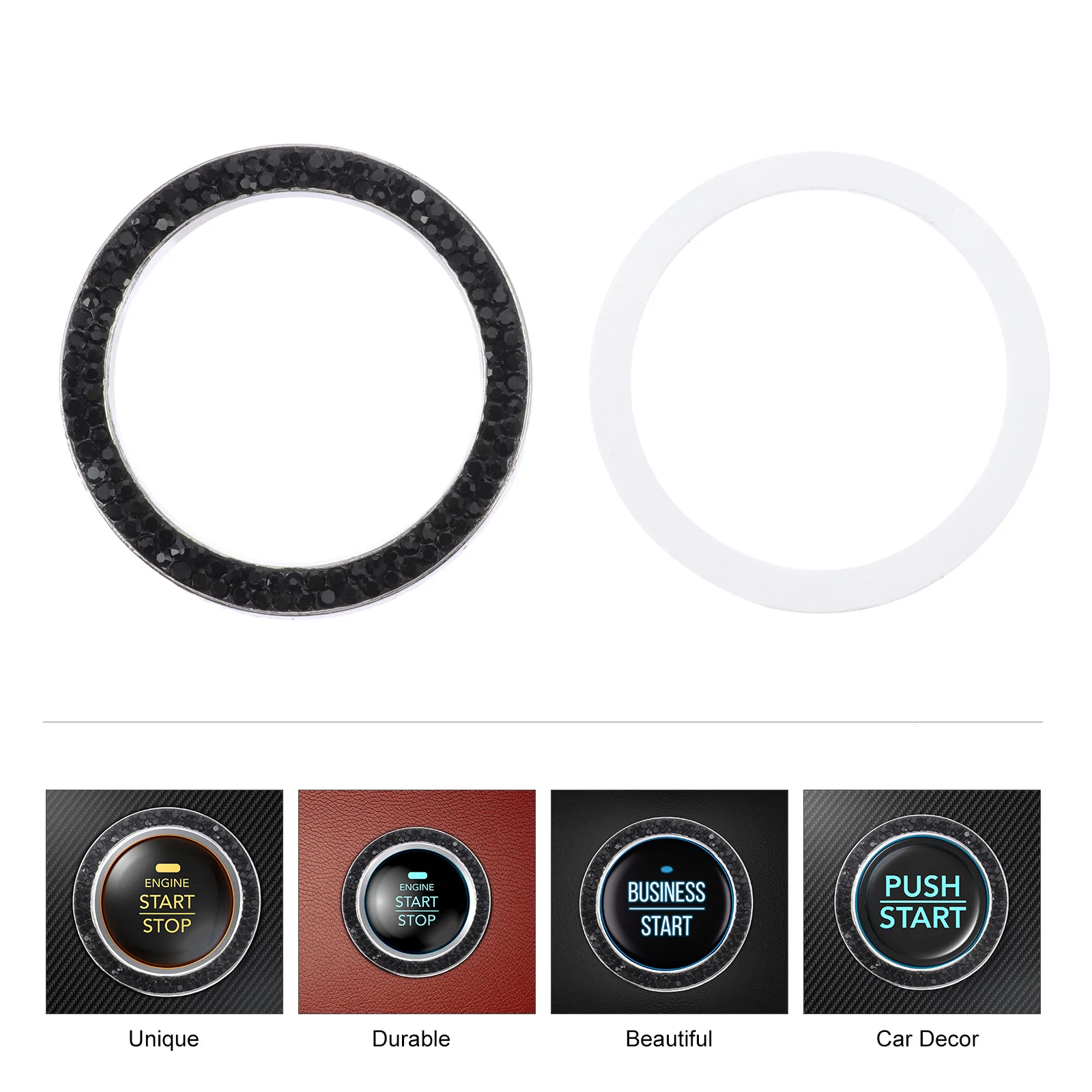 

2 Pcs Ignition Button Cover Zinc Alloy Sparkling Rhinestone Car Stop Push Button Luxury Decor Adhesive Easy