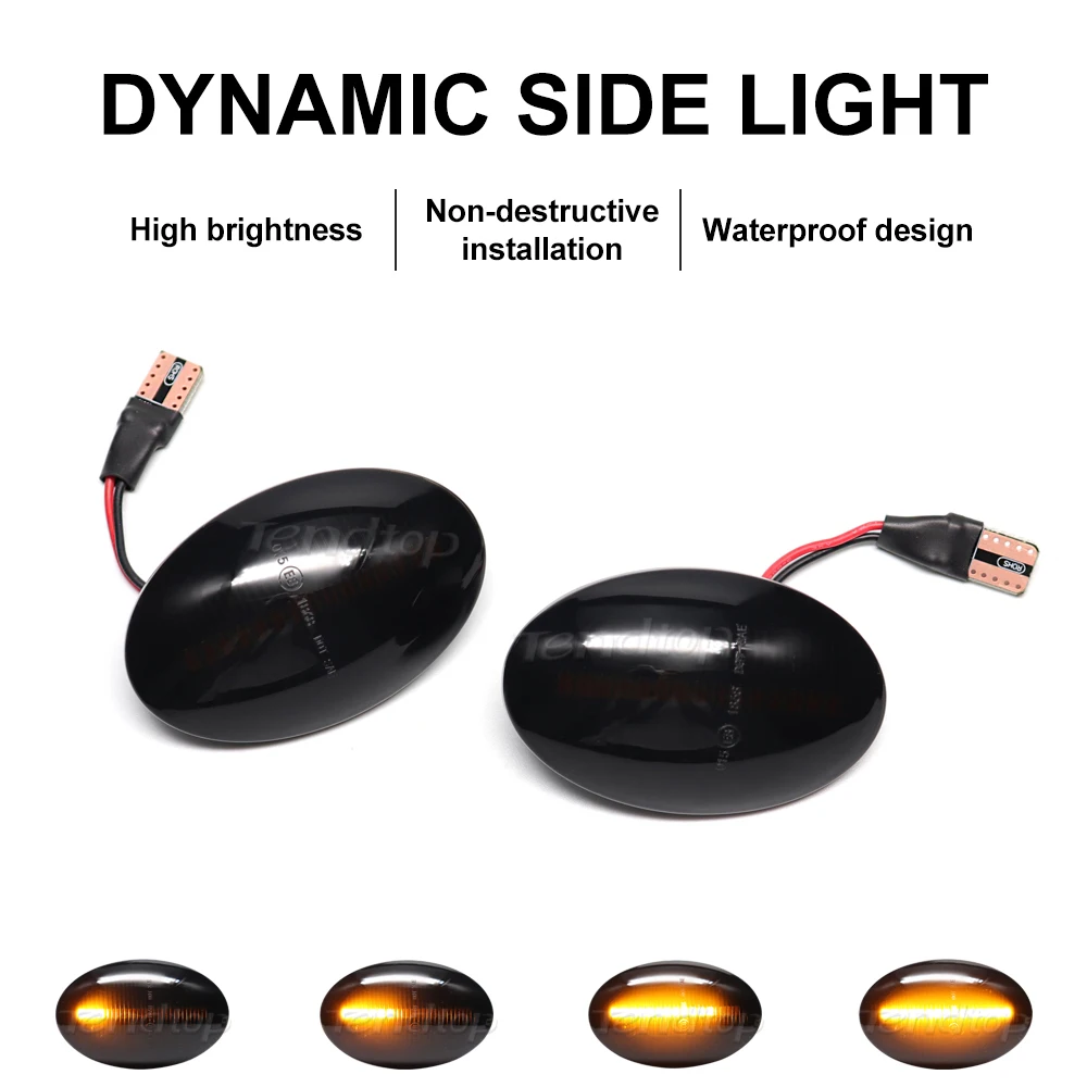 For Opel Corsa B/C Combo C Meriva A Astra F Tirgra A 2X Sequential Blinker LED Dynamic Amber Side Marker Light Turn Signal Lamp