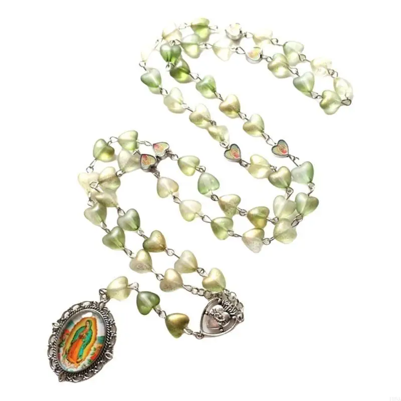 Metal Rose Heart Beads Prayer Rosary Necklace Gift Religious Jewelry Collectors 