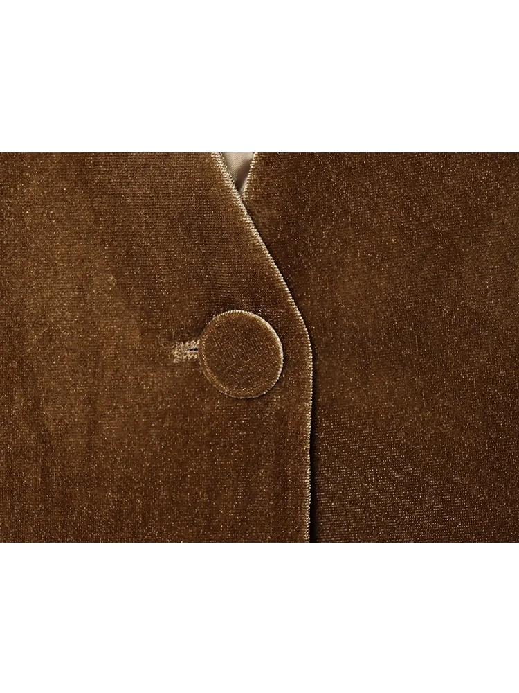 ชุดกางเกงกำมะหยี่ผู้หญิงสุดหรู 2 ชิ้น แฟชั่นเสื้อเบลเซอร์กระดุมเดี่ยวแขนยาว กางเกงขายาวทรงกว้าง ซิป ชุดทำงานใหม่สำหรับฤดูใบไม้ผลิ