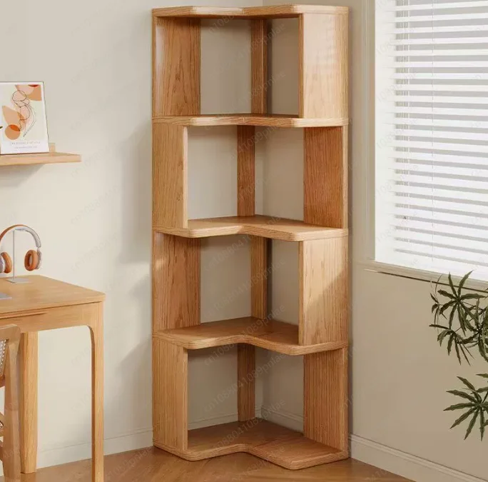 Solid Wood Corner Bookshelf Integrated Shelf Against The Wall Floor Narrow Cabinet Household Corner Storage Shelf Bookcase