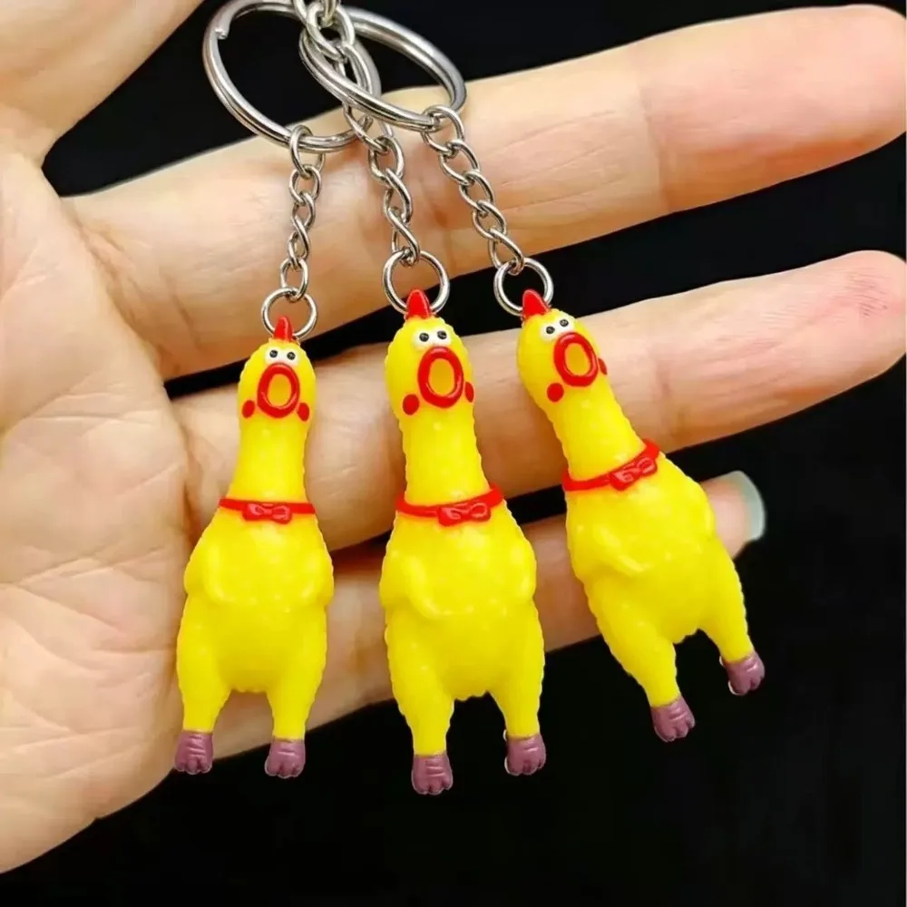Creative Mini Plastic Shrilling Screaming Chicken Keychain Squeeze Vocalize Chicken Modeling Car Key Pendant Personalized Gifts