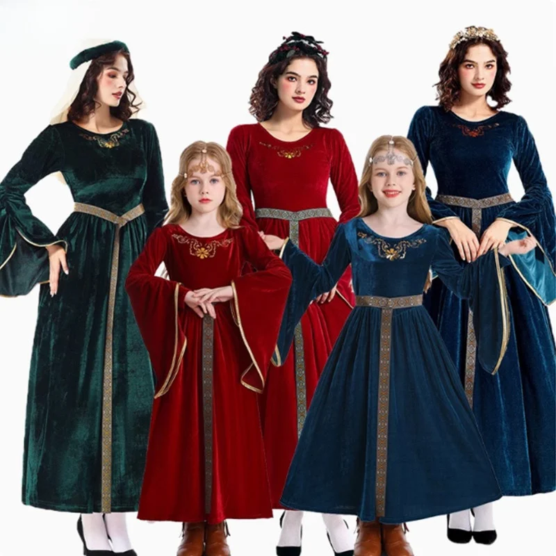 

Middle Eastern Queen Costume with Flared Sleeves for Halloween Parent-Child Vintage Court Dance Ensemble Polyester Fiber