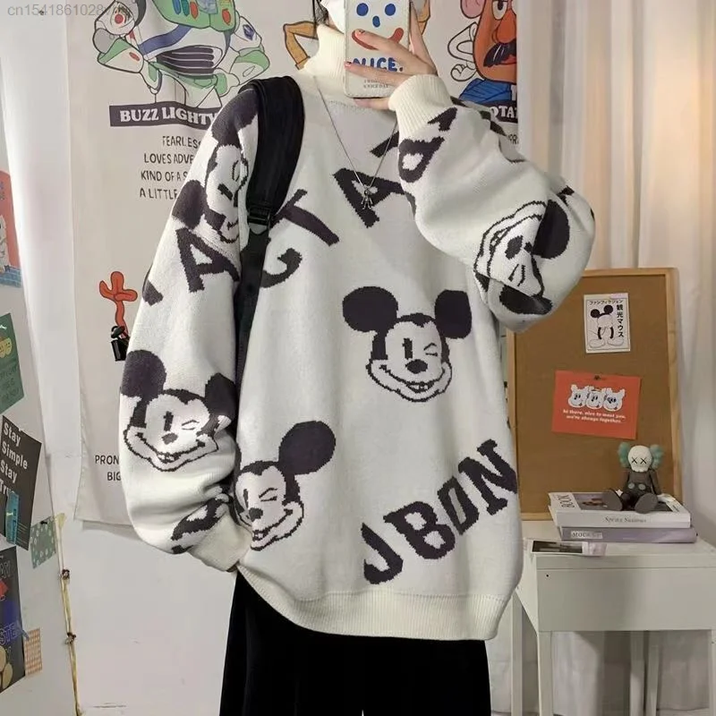 Disney Mickey Mouse Turtleneck Sweaters For Men And Women Harajuku Fashion Korean Style Knitwear Gothic Hip Hop Knite Tops Yk2