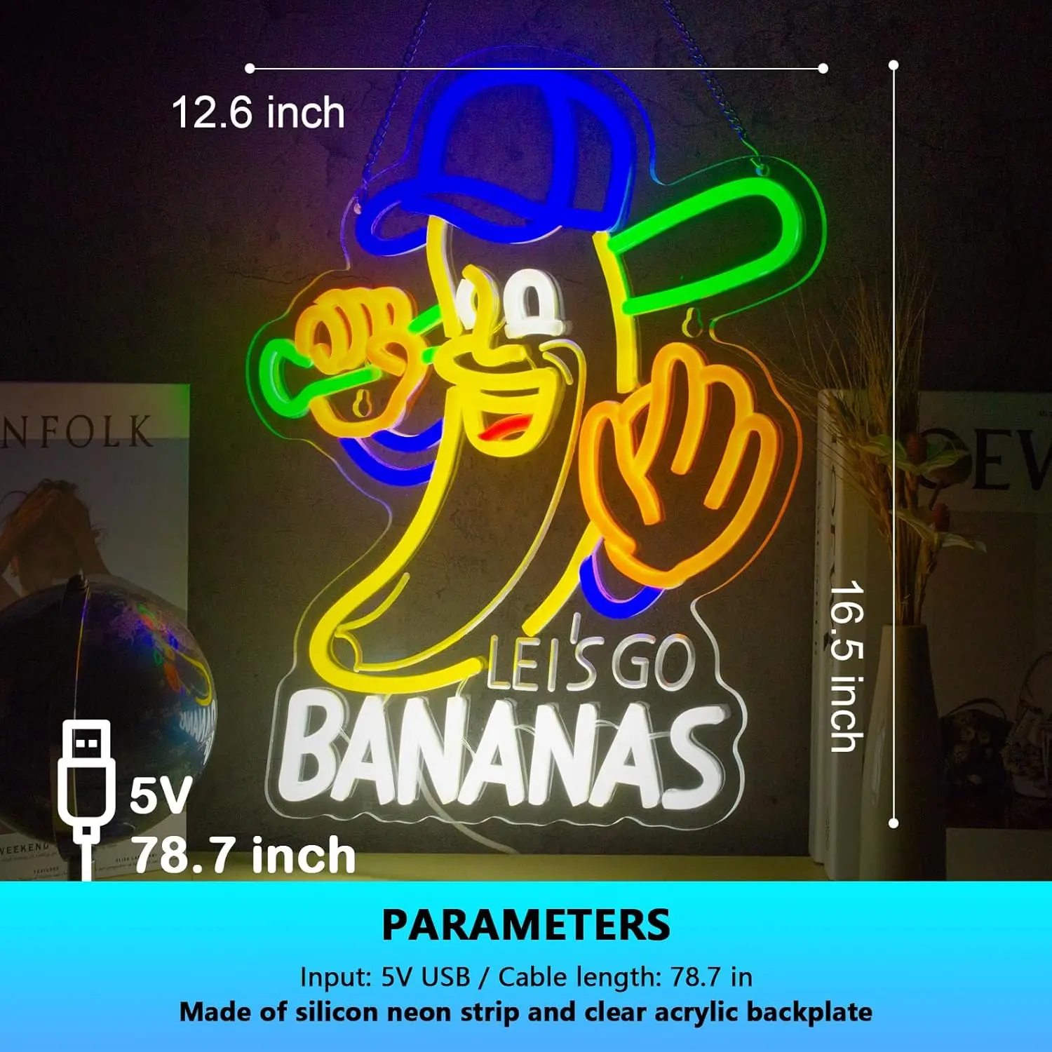 دعونا نذهب الموز النيون USB عكس الضوء LED ضوء النيون تسجيل جدار الفن الديكور ل غرفة نوم غرفة معيشة بار هدايا الحفلات #2