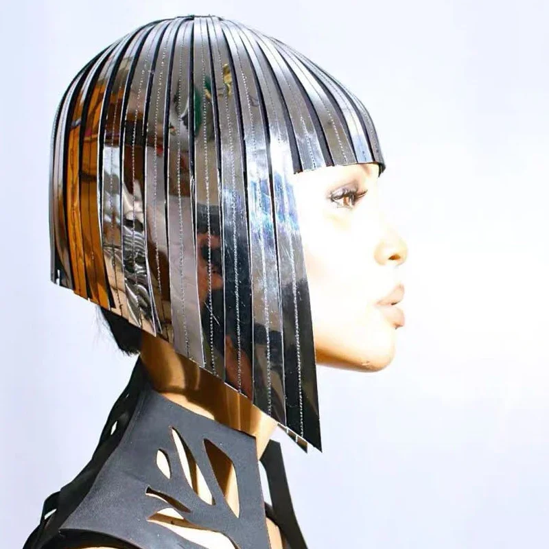 Gogo Dancer Costumes Women Reflective Wigs Mirrors Head Ornament Nightclub Singer Festival Outfit Stage Accessories XS6777