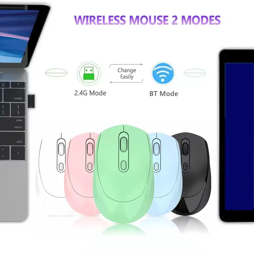 Mouse wireless compatibile Bluetooth Mouse wireless 2.4G Mouse batteria dual mode Mouse da gioco 1200 DPI per MacBook Tablet Laptop PC