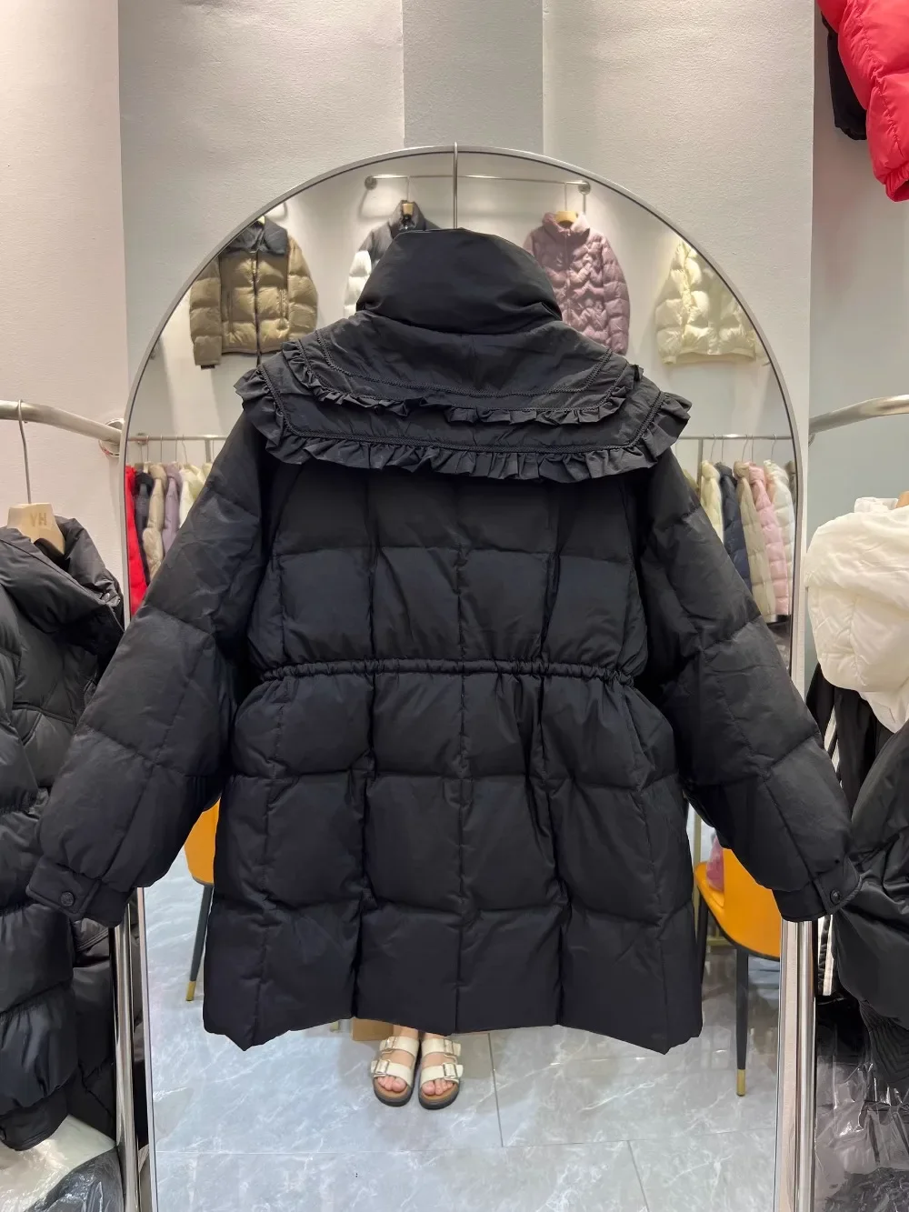 Casual Fashion Warm Coat Female Korean 2024 New Winter Navy Edition Stand Collar Drawstring Waist White Duck Down Jacket Women