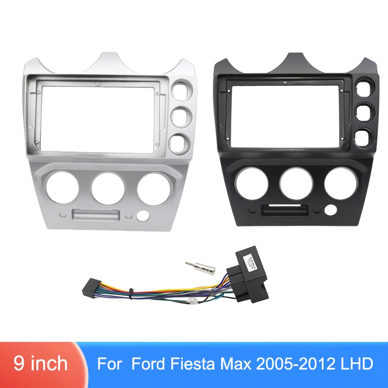 For Ford Fiesta Max 2005-2012 LHD 9 Inch Dashboard Mounting Kit Black Silver Optional Wiring Harness for Android Player