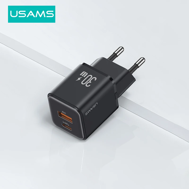 USAMS 듀얼 USB 고속 충전기, 아이폰 15, 14, 13, 12, 11, 프로, 맥스, 샤오미, 삼성 태블릿용, 30W, C타입 PD 고속 충전 3.0 휴대폰 충전기 