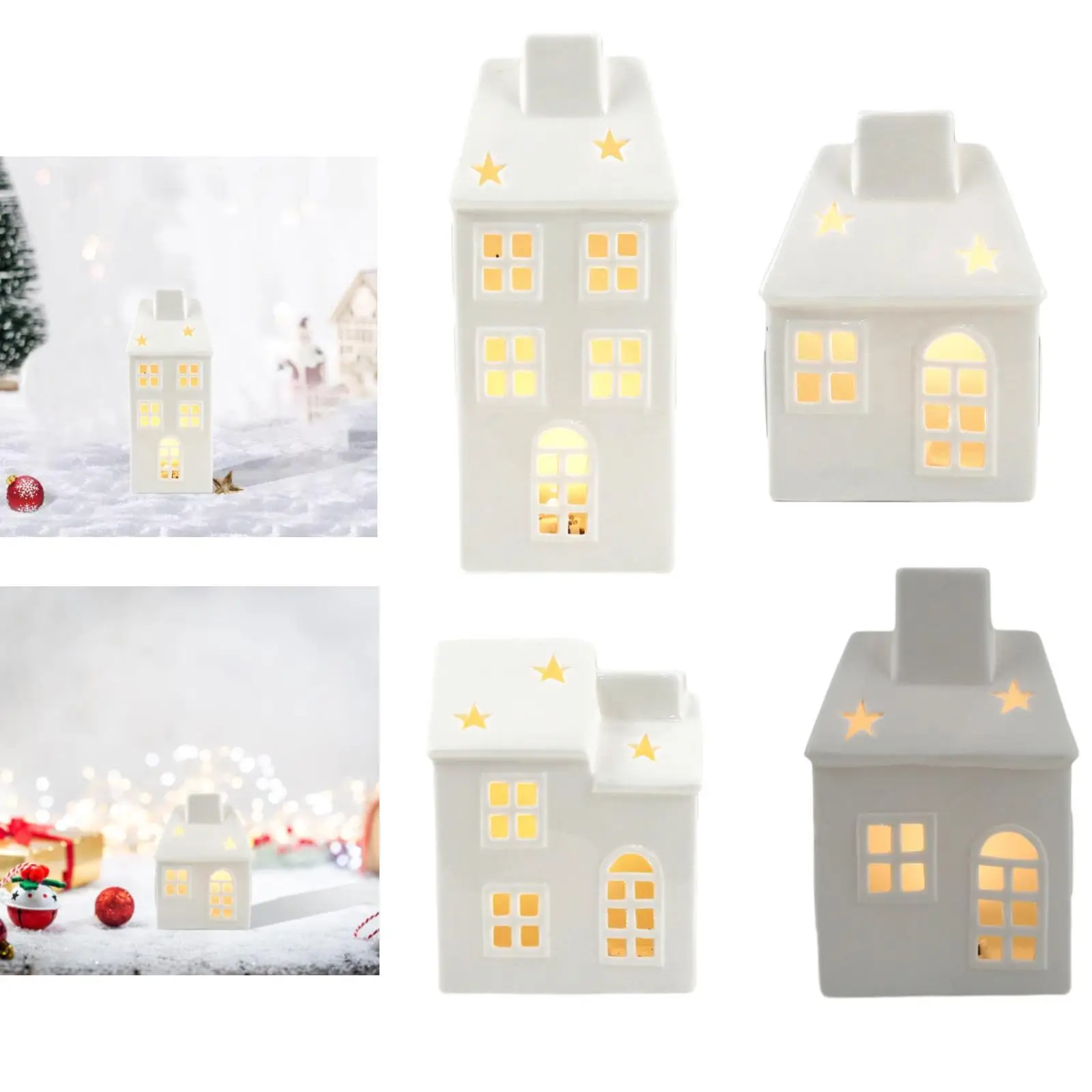 Ceramic Xmas House Bedroom Tabletop Indoor Decorative Desktop Home Table Ceramics Arts Crafts Decoration Xmas House Ornament