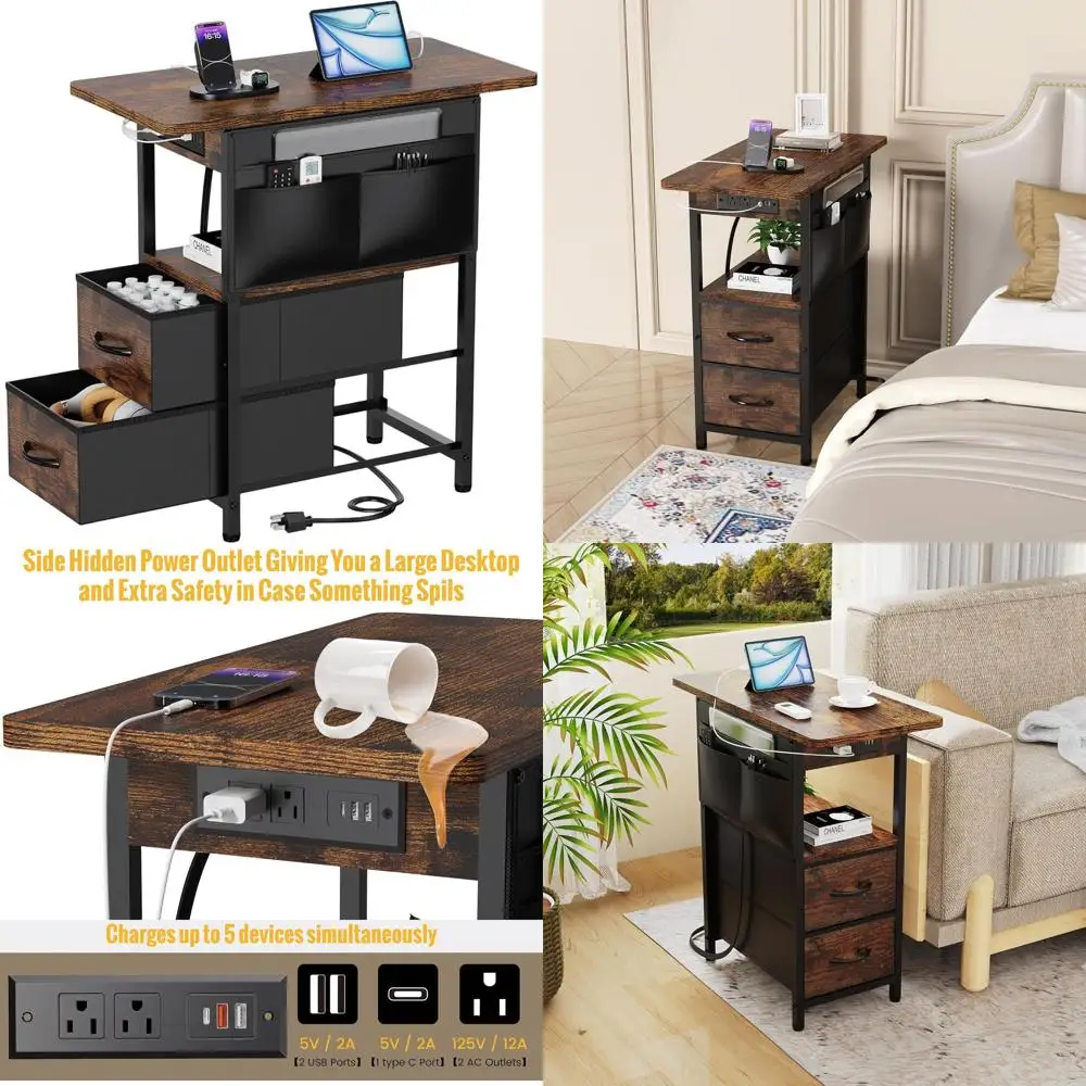 

Компактная прикроватная тумбочка с зарядными портами и розетками для спален и гостиных