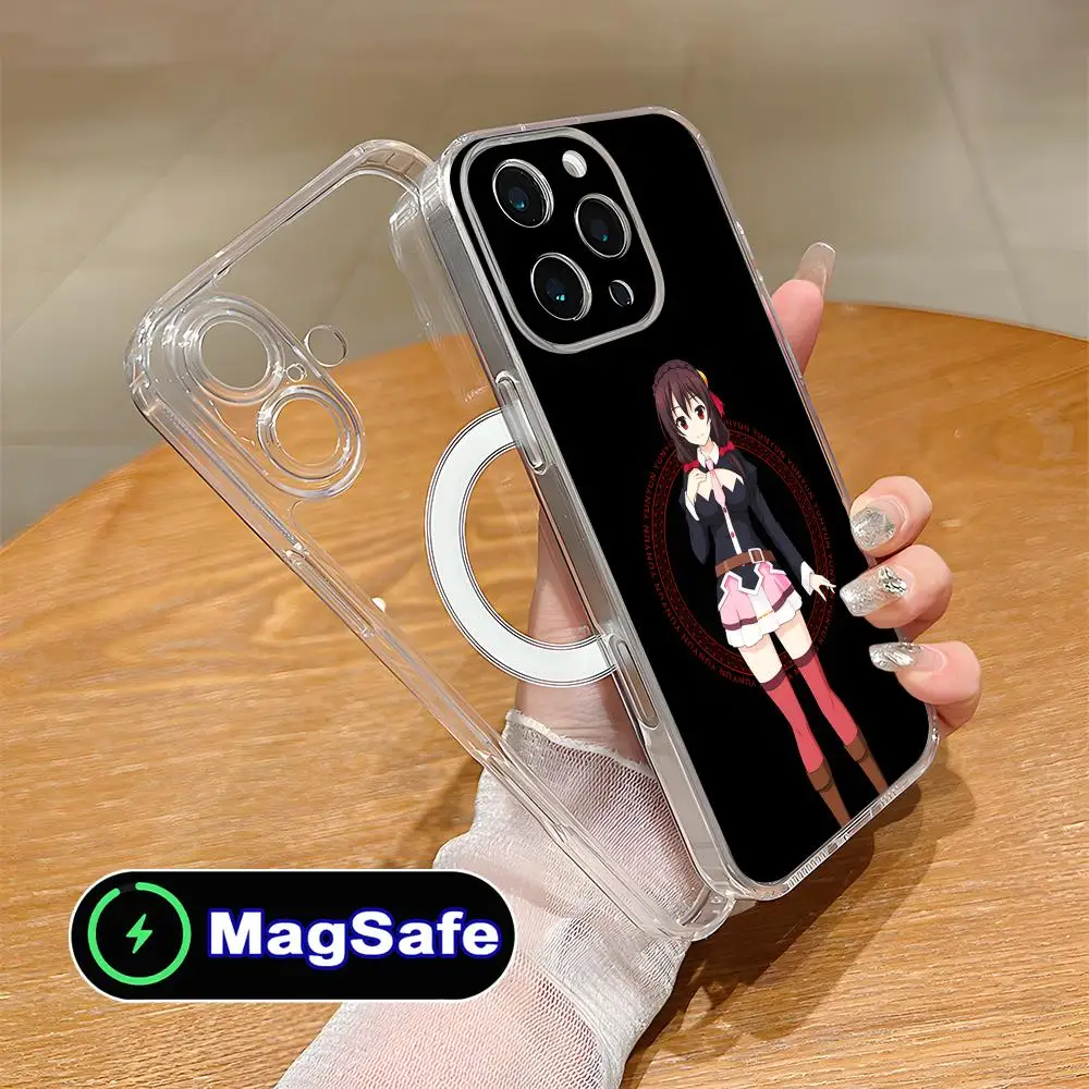 Konosuba Yunyun حافظة هاتف محمول آيفون 17 16 15 14 13 12 11 Air Pro Max Plus Mini Magsafe غطاء ملون شفاف