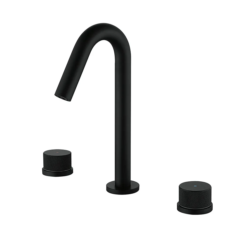 

Three Hole Bathroom Sink Faucet Deck Mounted 8 Inch Widespread Vanity Sink Faucets Dual Handles Hot and Cold Mixer Taps Black