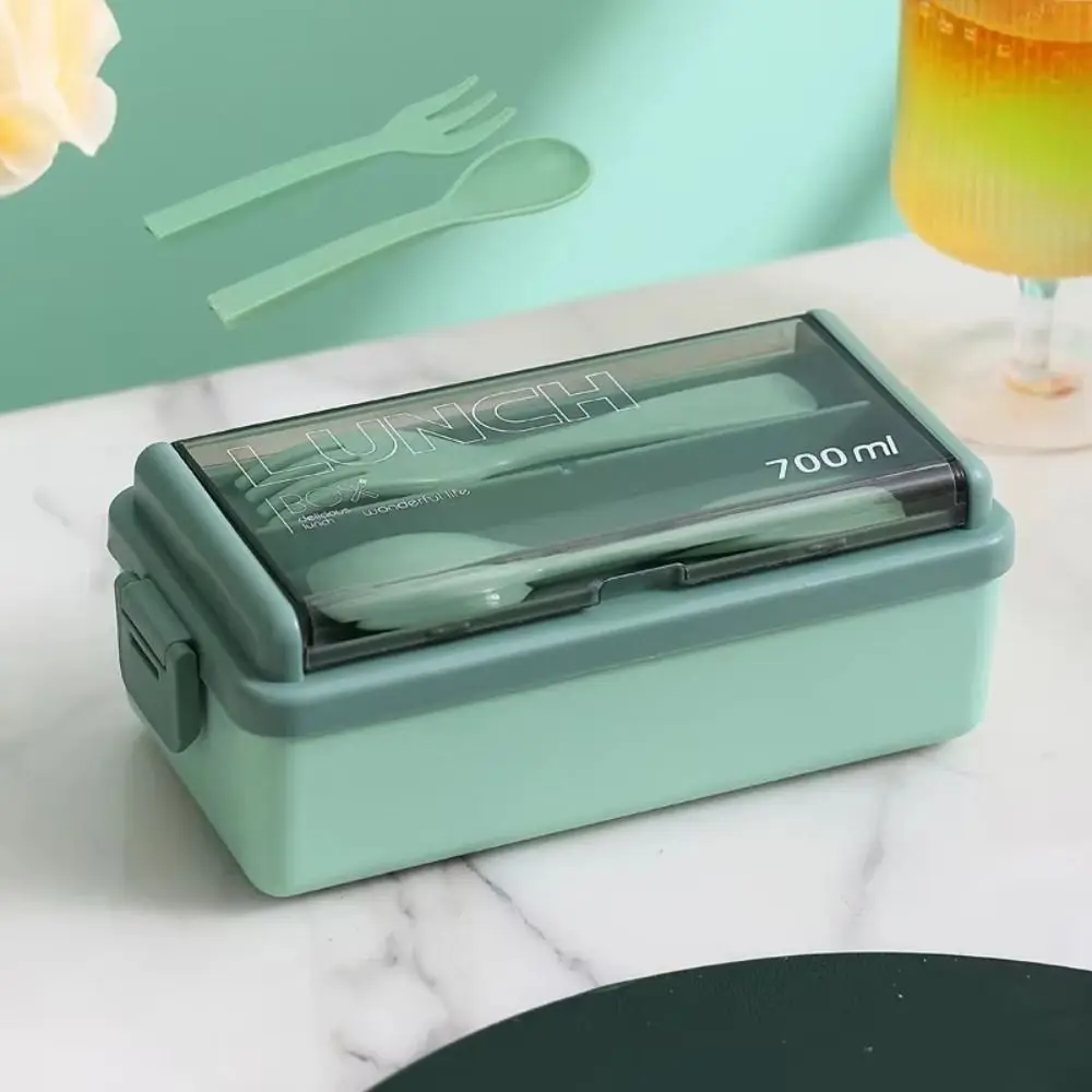 Leakproof Design Portable Lunch Box 700/1400ml Capacity with Fork Spoon Dinnerware Set Microwave Heatable Sealed Food Lunchbox