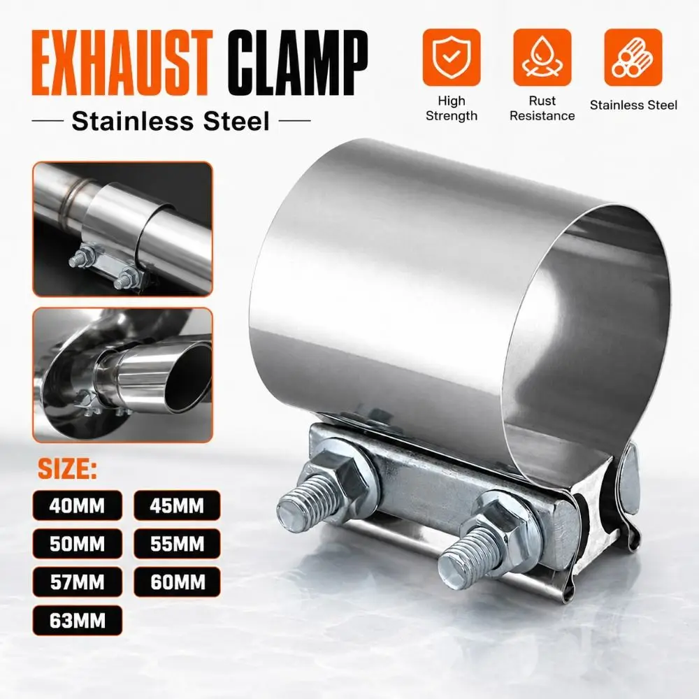 Stainless Steel Exhaust Pipe Clamp 40/45/50/55/57/60/63mm Universal Pipe Connection Hoop Hose Clamp Vehicle Exhaust Repair