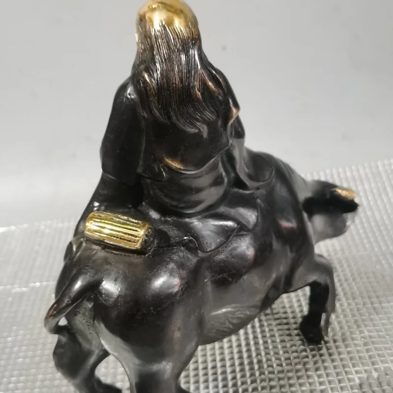 Antique-style Bronze Ornament of Leaving the Mountains, Handicraft of Brass a Cow, Lao Tzu Riding a Green